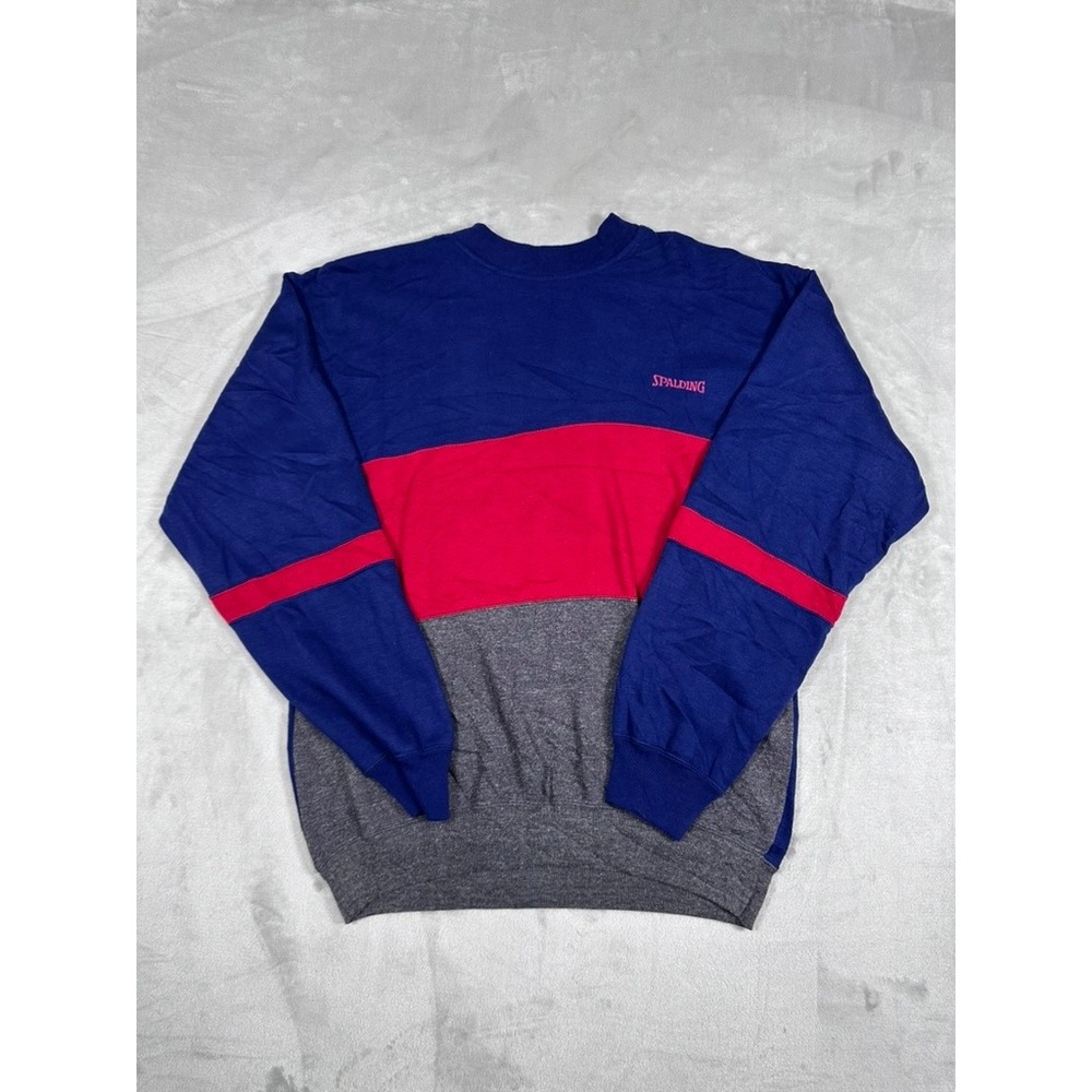 VTG‎ Spalding Sweatshirt Blue Red Gray Colorblock Crewneck Mens Large